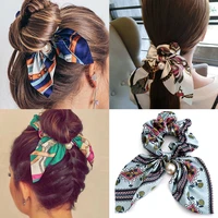 fashion bowknot ponytail holder elastic hair bands for girls flower printing hair accessories women hairband ribbon headwear