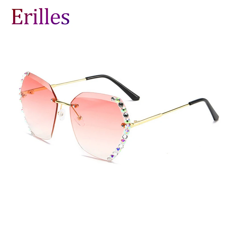 

2020 Vintage Rimless Sunglasses Women Brand Designer Gradual Rhinestone Sun Glasses Ladies Female Shades for women Uv400