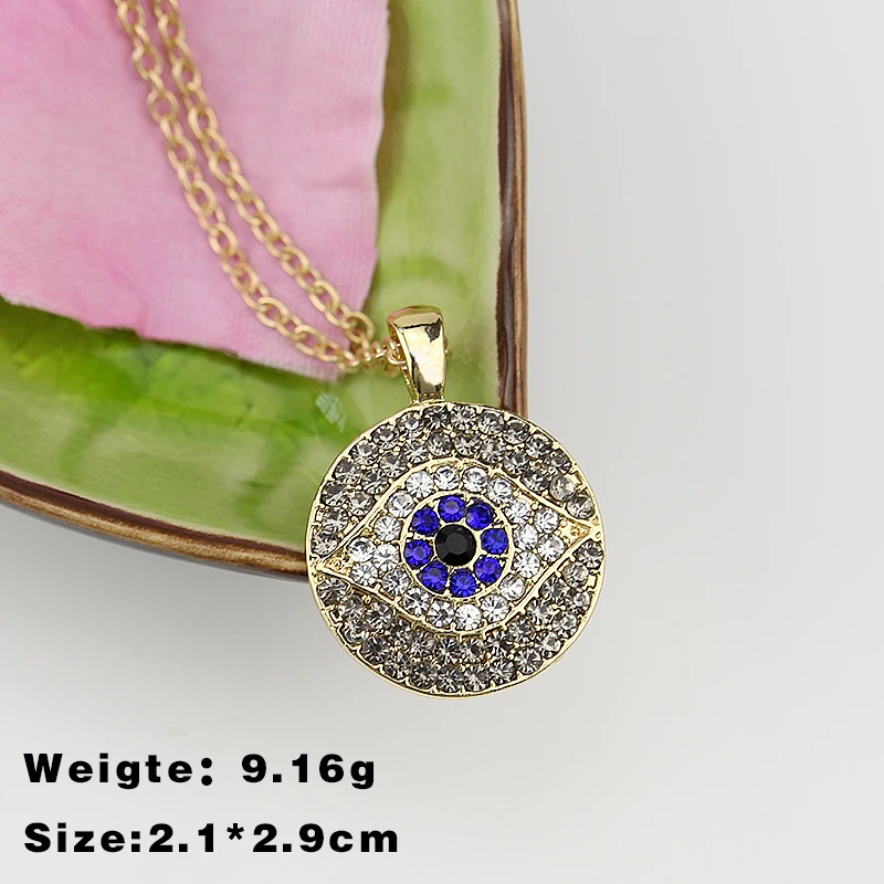 Винтажное ожерелье золотого цвета с подвеской в форме круглого глаза синего