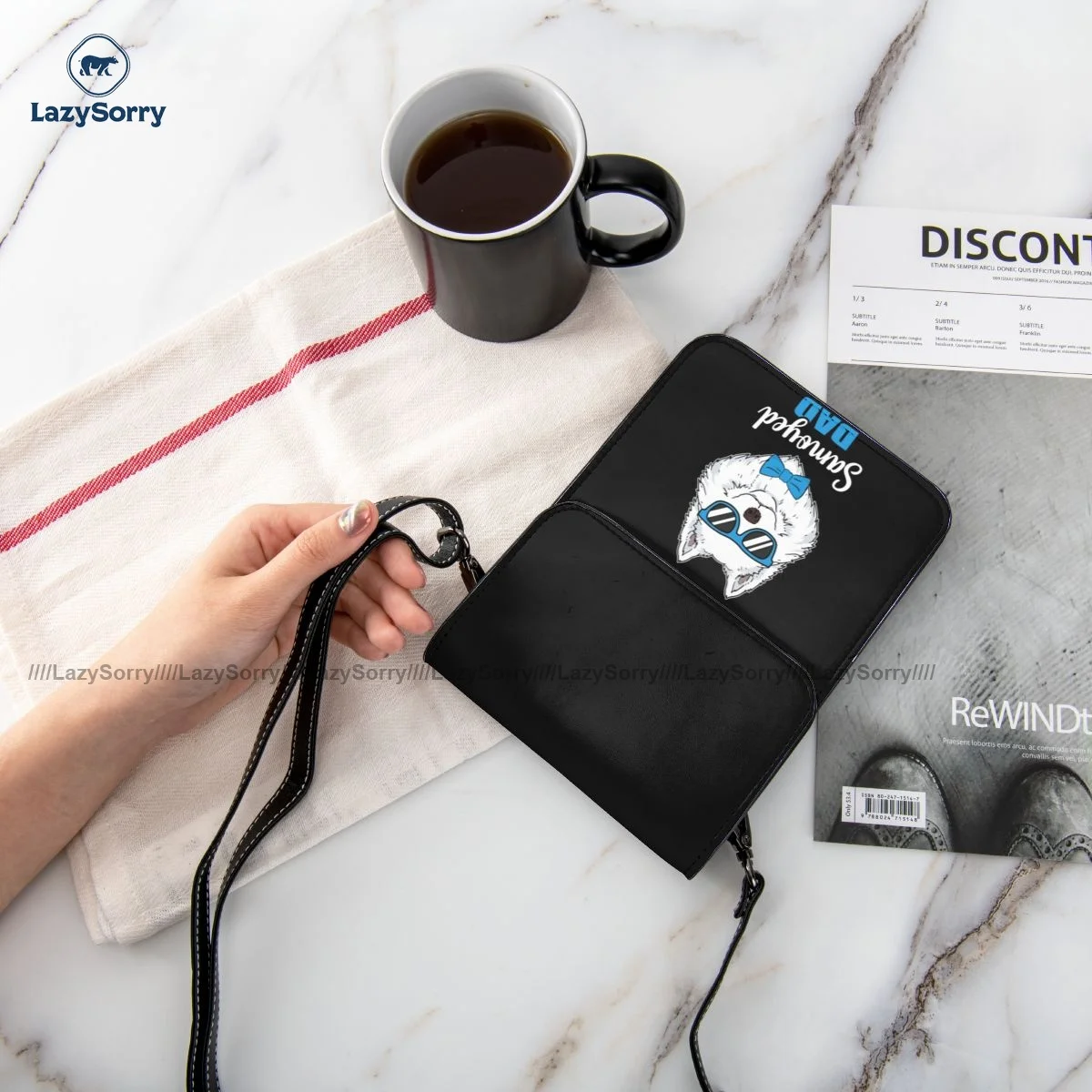 

Dog Samoyed Shoulder Bag Funny Leather Office Mobile Phone Bag Female Fashion Bags