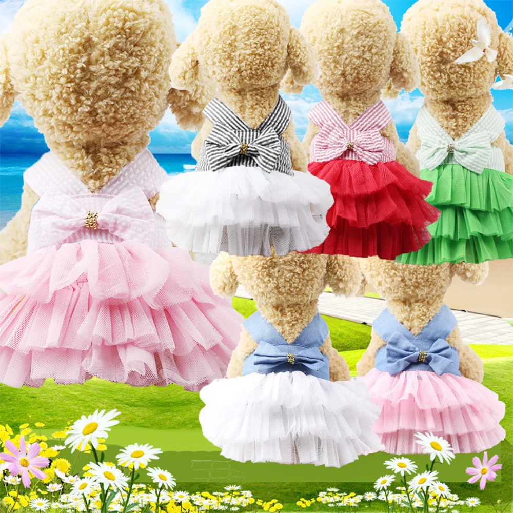 PAPASGIX летний костюм для питомца с бантом платье собаки в полоску кошки щенка