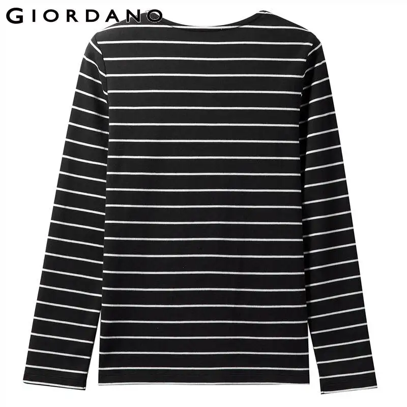 Giordano Женская Футболка женская хлопковая футболка с длинным рукавом Тонкая полосатая черная женская футболка De Moda 05329799
