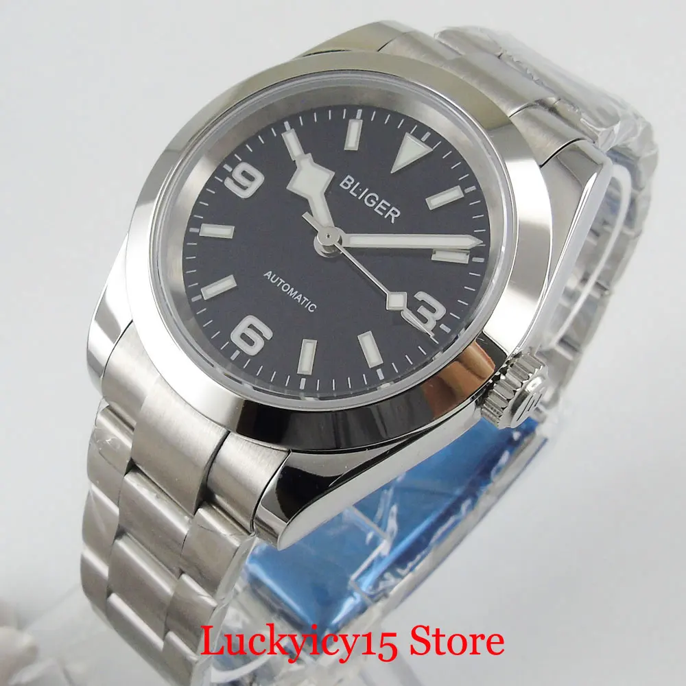 BLIGER 39mm Polished Bezel NH35A Automatic Men Watch Snowflake Hand Oyster Strap Glide Lock Sapphire Crystal