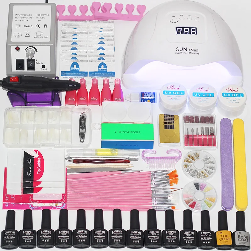 Набор для ногтей 24 Вт/48 Вт/54 Вт Светодиодная УФ лампа 12 Цветной Гель лак акриловый
