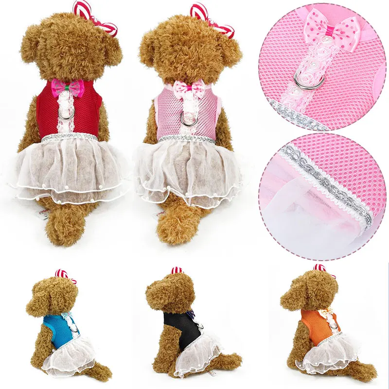 

New Multicolor Summer Breathable Ruffle Dog Dress Mesh Pet Skirt Clothing Cat Supplies Cute Bowknot Puppy Classic Dog Clothes