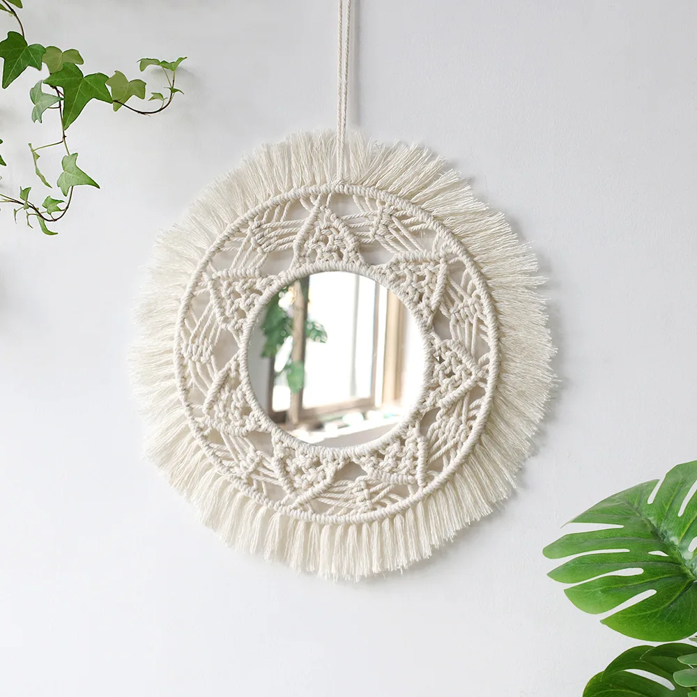 

Macrame Decorative Mirrors Boho Home Decor Wall Mirror Wall Hanging Mirror for Living Room Decoration Bedroom Baby Nursery Gift