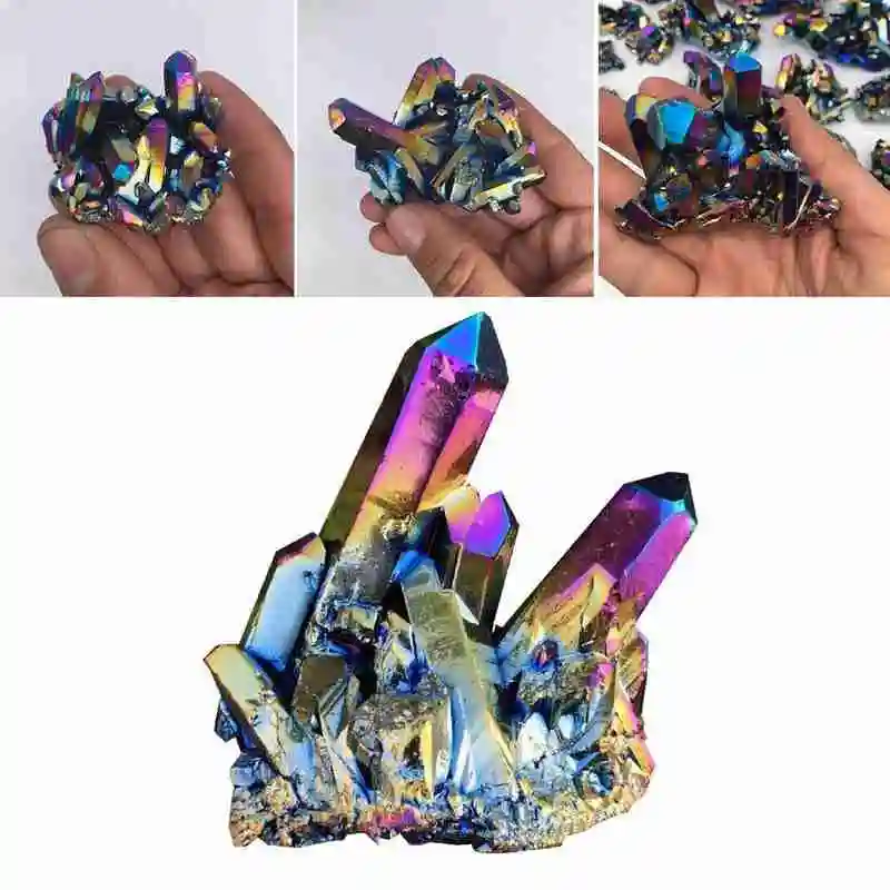 

Natural Quartz Crystal Rainbow Titanium Cluster Rare Healing Decoration Specimen Craft Reiki Stone