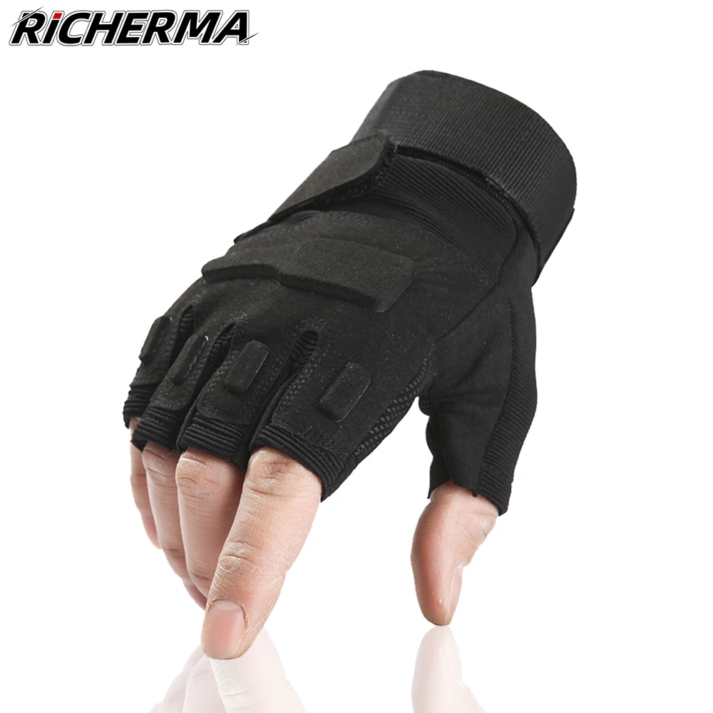 

Richerma Motorcycle Gloves Fingerless Hand Protective Motorbike Gloves Black Men's Cycling Gloves Female Sports Gym Fishing