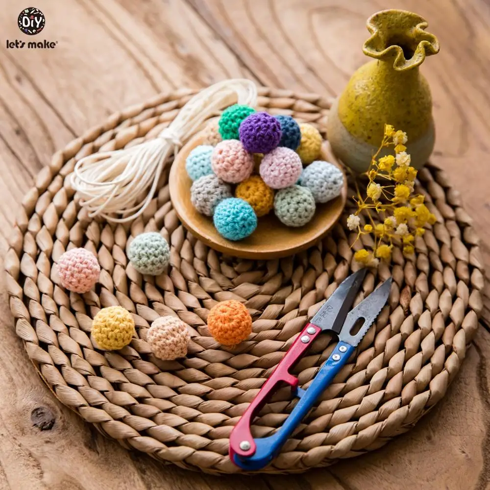 Let's Make 20pc Wooden Teether 16mm Crochet Beads Wooden Crafts DIY Beads For Pacifier Chain Baby Rattle Bead Kids Baby Teether