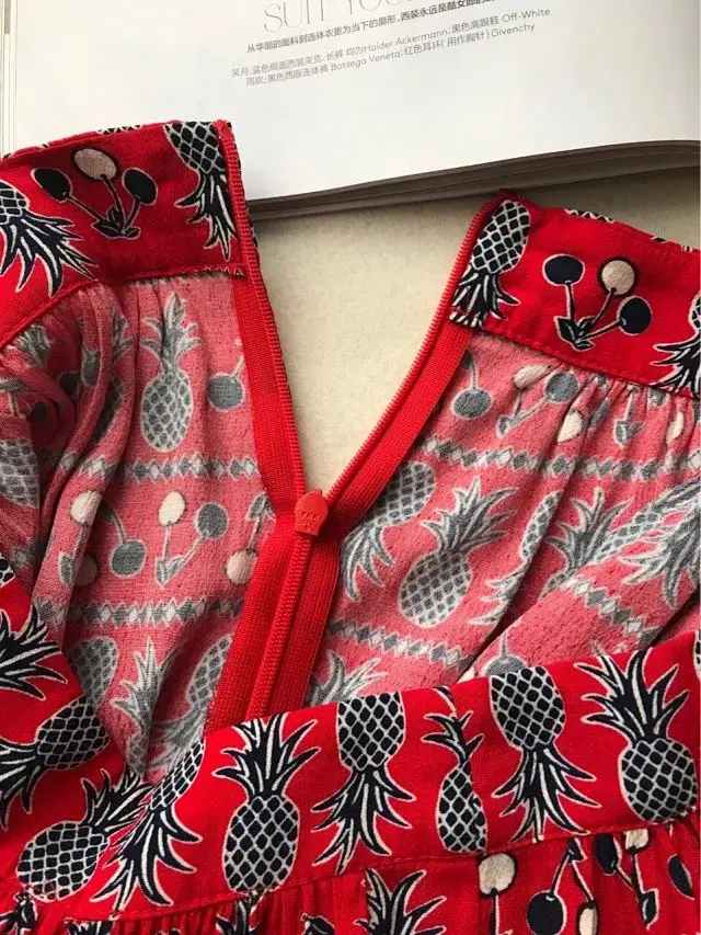 

Autumn New Style Pineapple Cherry Print Viscose Midi Skirt