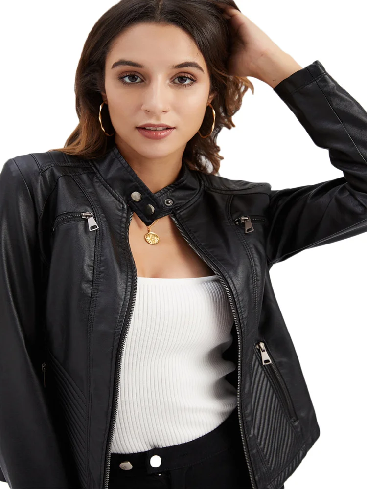 

Женская куртка из искусственной кожи, черная короткая тонкая весна-осень 2022, новая мода, однотонное пальто с карманами на молнии, женская одежда, верблюд