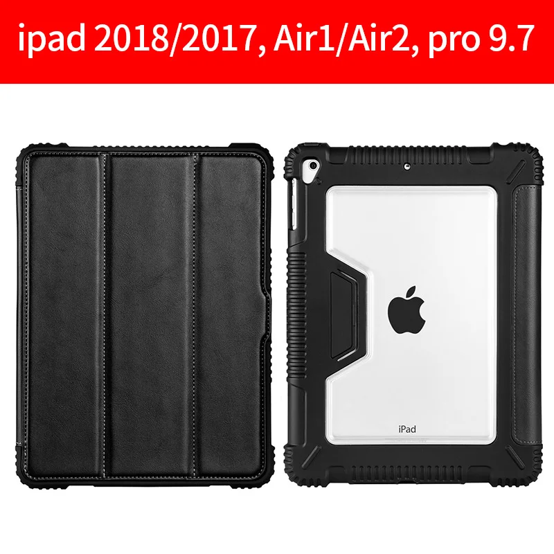 Чехол для iPad Pro 9,7 '' с держателем карандаша PU Кожаные чехлы для Xiaomi iPad Air1 Air2 чехол - Цвет: Black