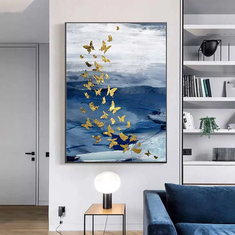 Цветные чернила брызги золотые бабочки холст картины плакаты печать стены