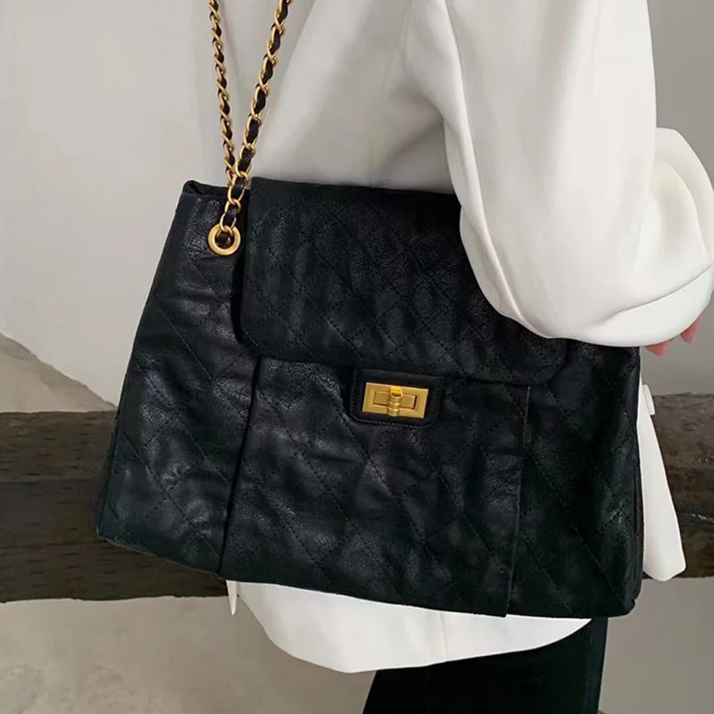 

Классическая стеганая сумка через плечо с откидной крышкой и цепочкой, сумка для покупок со стразами, модная сумка большой вместимости, вин...