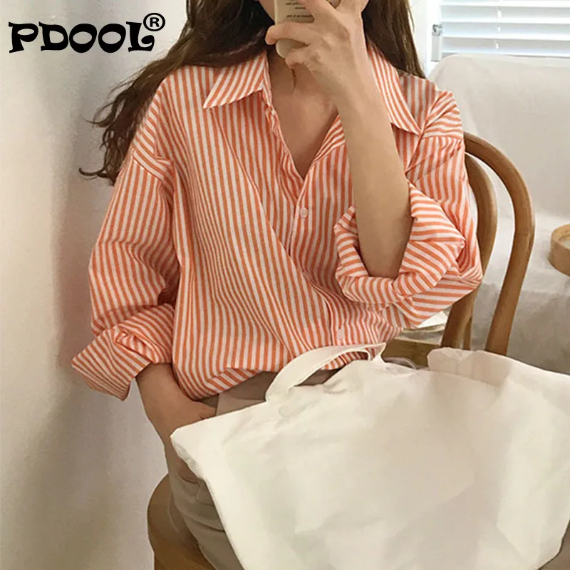 

New 2021 Summer Autumn Women's Blouses Casual Fashionable Striped Buttons Vintage Oversize Wild Office Lady Shirts Tops