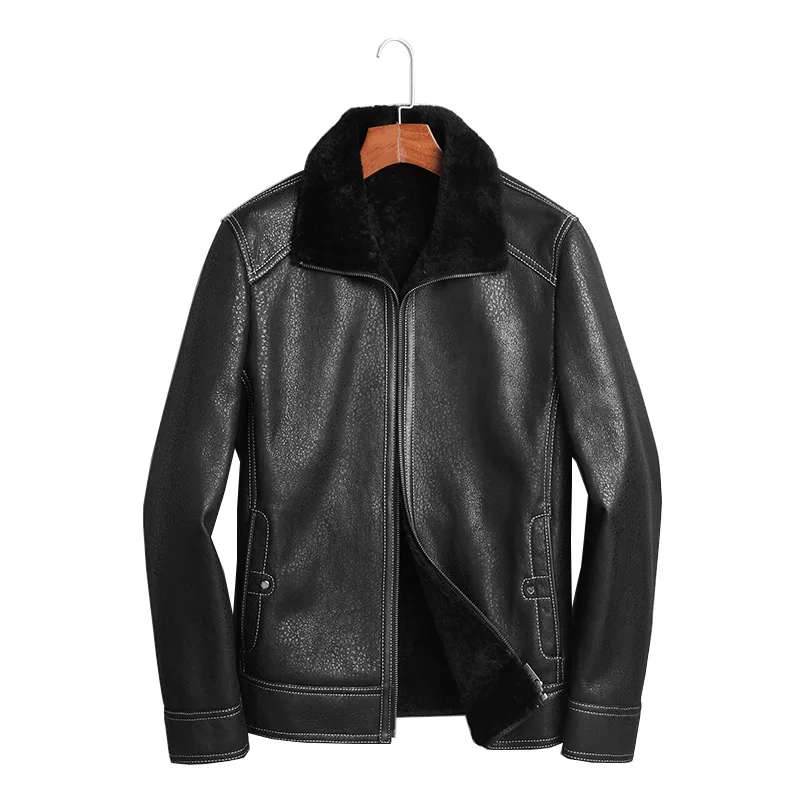 

Coat Real Fur Men Winter Genuine Leather Jacket Sheepskin Coat 200% Wool Lining Real Leather Jackets 02E26A KJ2429