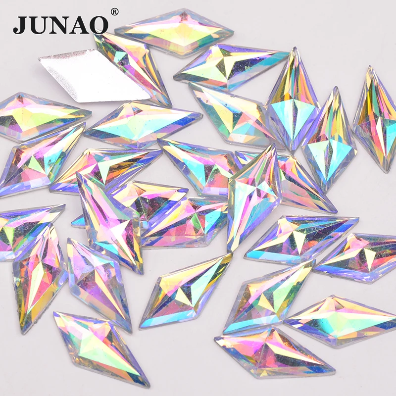 JUNAO 40 шт. 10*22 мм кристалл AB ромб стразы с плоской задней стороной полимерная