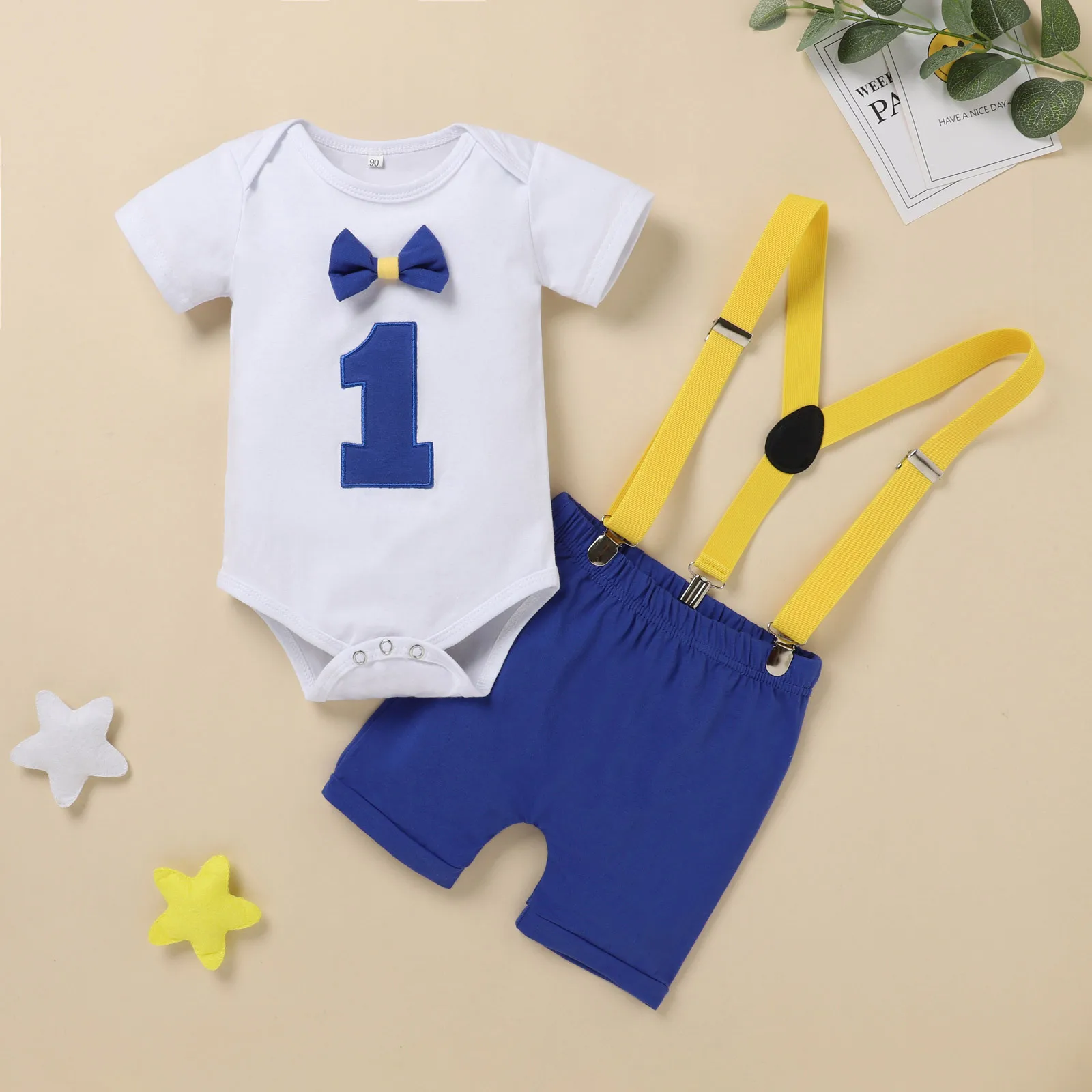 

2022 Infant Sets Baby Boy Bow Tie Romper Bodysuit Funny First Birthday Clothes Outfits Set Baby Boy Clothes Conjuntos De Menino