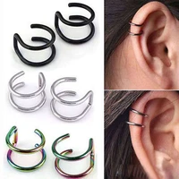 titanium steel u shaped double ring multicolor ear clip simple and fashionable female jewelry