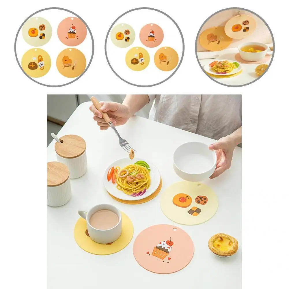 

Cute Bowl Mat Washable Round Shape Cartoon Design Dish Pad Table Mat Bowl Mat 4Pcs