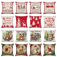 christmas cushion cover red cartoon animal dog floral linen throw pillow covers sofa home decor santa claus elk grid pillow case