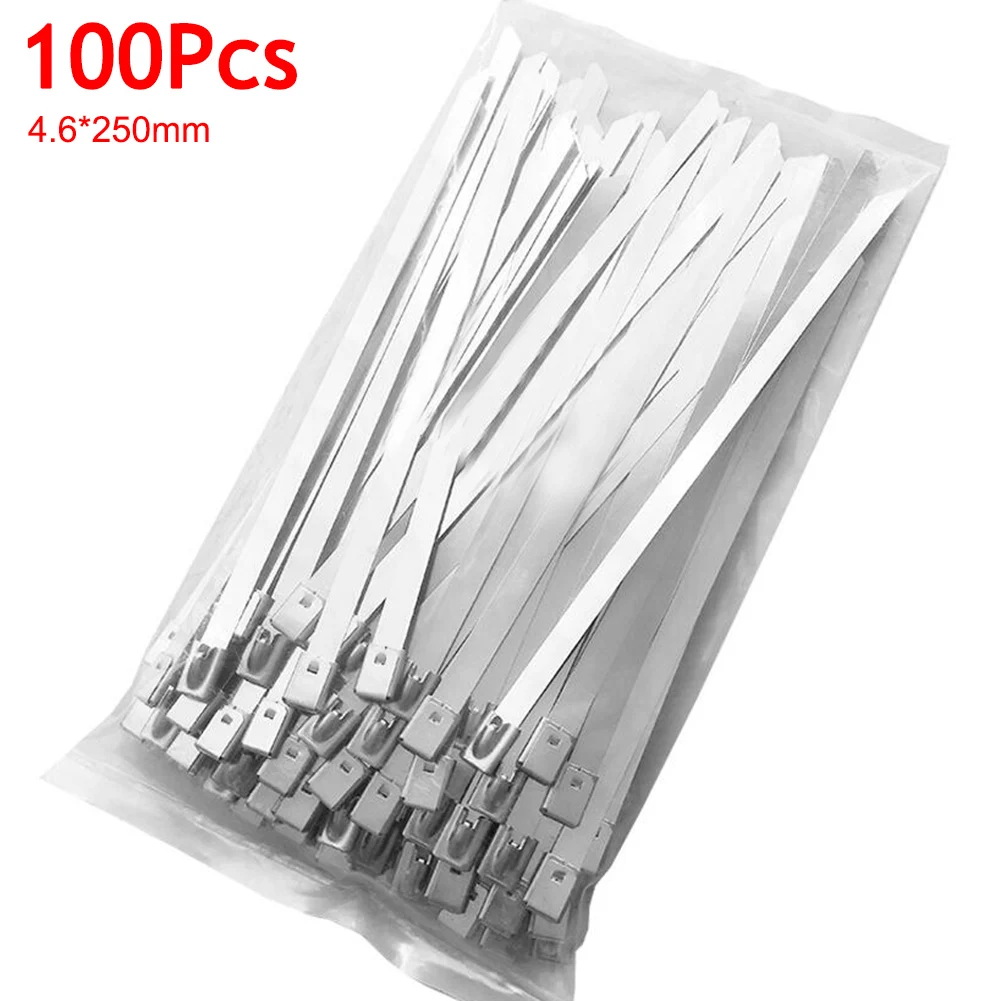 

100Pcs Stainless Steel Zip Ties(4.6mm) Exhaust Wrap Self-Locking Cable Ties, 100/250mm Cable Ties