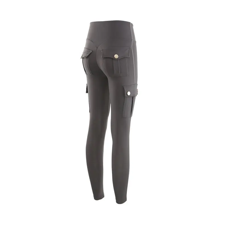 Fitness Women Leggings Withe Pocket Solid High Waist Push Up Polyester Workout Leggings Cargo Pants Casual Hip Pop Pants