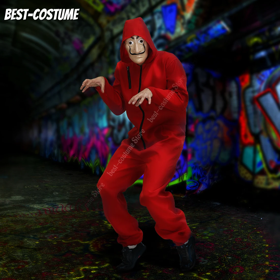 Мужская маска для косплея Dali на Хэллоуин комбинезон молнии красный костюм из