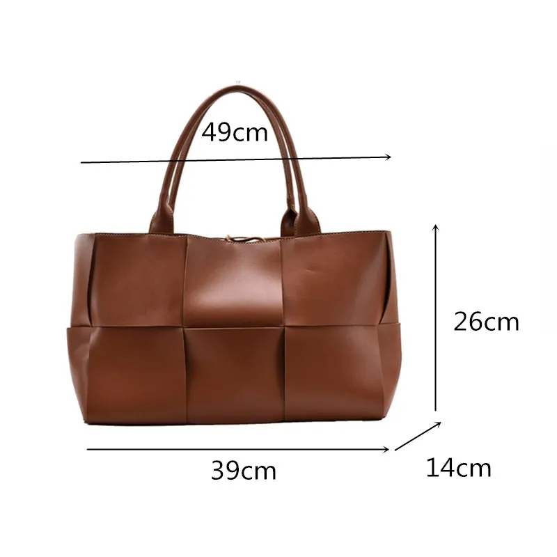

Big Size Woven Tote Bags for Women Luxury Soft Leather Shoulder Bag Large Capacity Shopper Bag Ladies Weave Plaid Hand Bags Sac