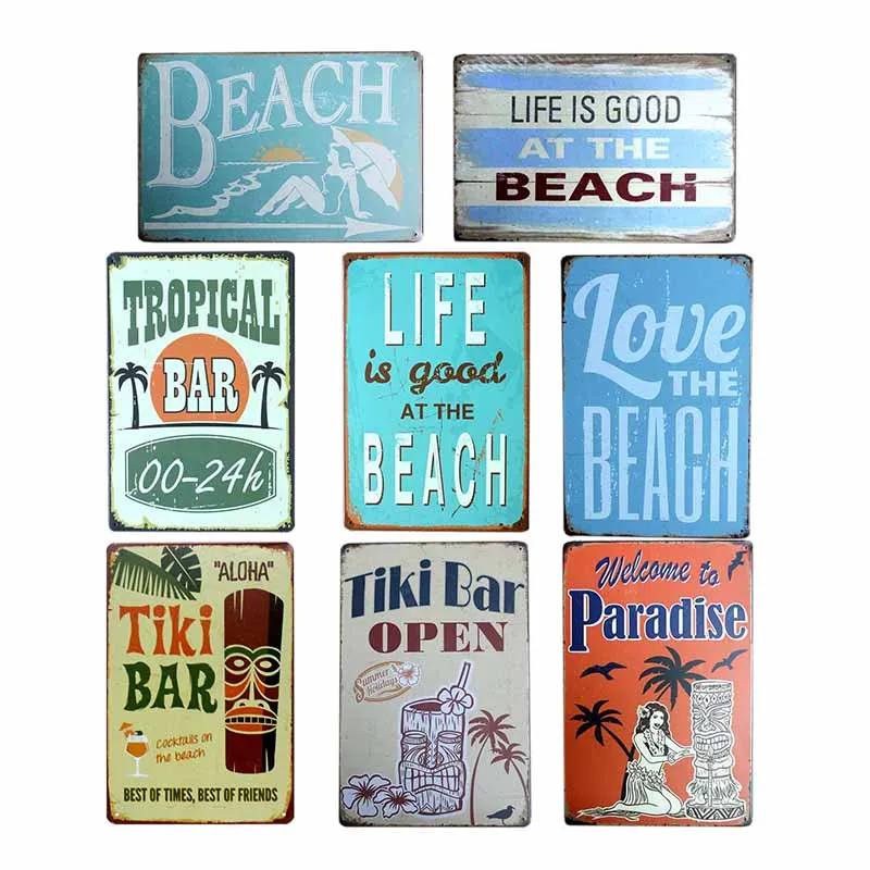 Пляжный Ретро металлический знак Тики Бар табличка винтажные Гавайские