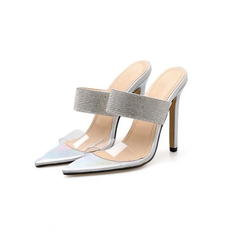 Сандалии женские на тонком высоком каблуке пикантные модные офисные шлепанцы с