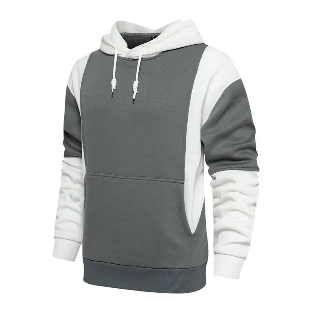 

Popular Men Hoodie Color Block Long Sleeve Patchwork Drawstring Loose Large Pocket Sweatshirt Streetwear 2021 Autumn Winter