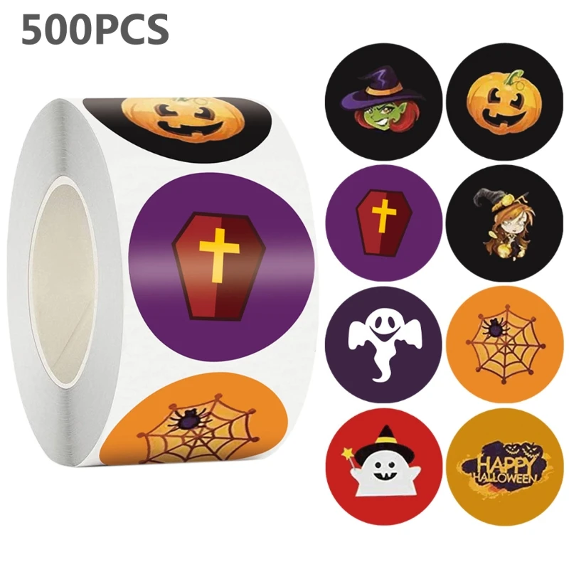

500pcs/roll Happy Halloween Stickers Labels 8 Designs Pumpkin Ghost Decorative Envelope Seals Stickers for Cards Gift