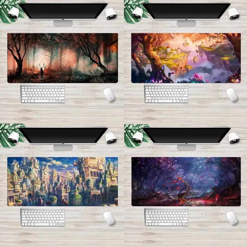 

Anime Fantasy Town Tree Laptop Mice Mousepad Animation Mousemat XL Large Gamer Soft Keyboard PC Desk Mat Takuo Mousepads