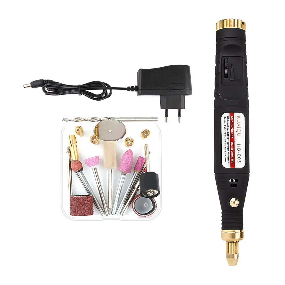 

Electric Rotary Tool Kit Handheld Mini Grinder 5000-18000RPM Adjustable Speed with 15pcs Accessories for Small Objects Crafting