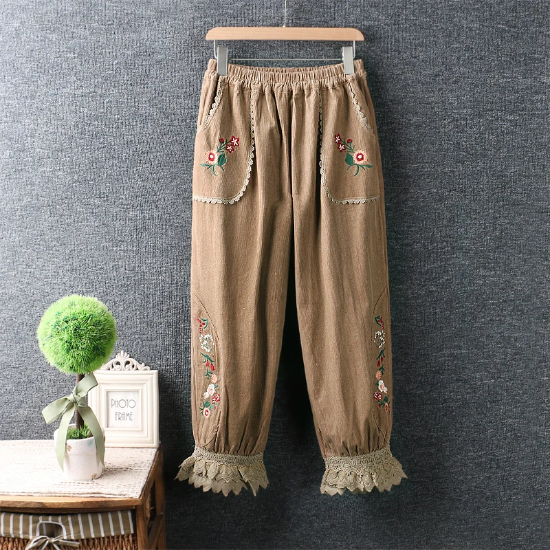 

2021 new autumn and winter Japanese style sweet corduroy loosen elastic waist solid mori girl women pants