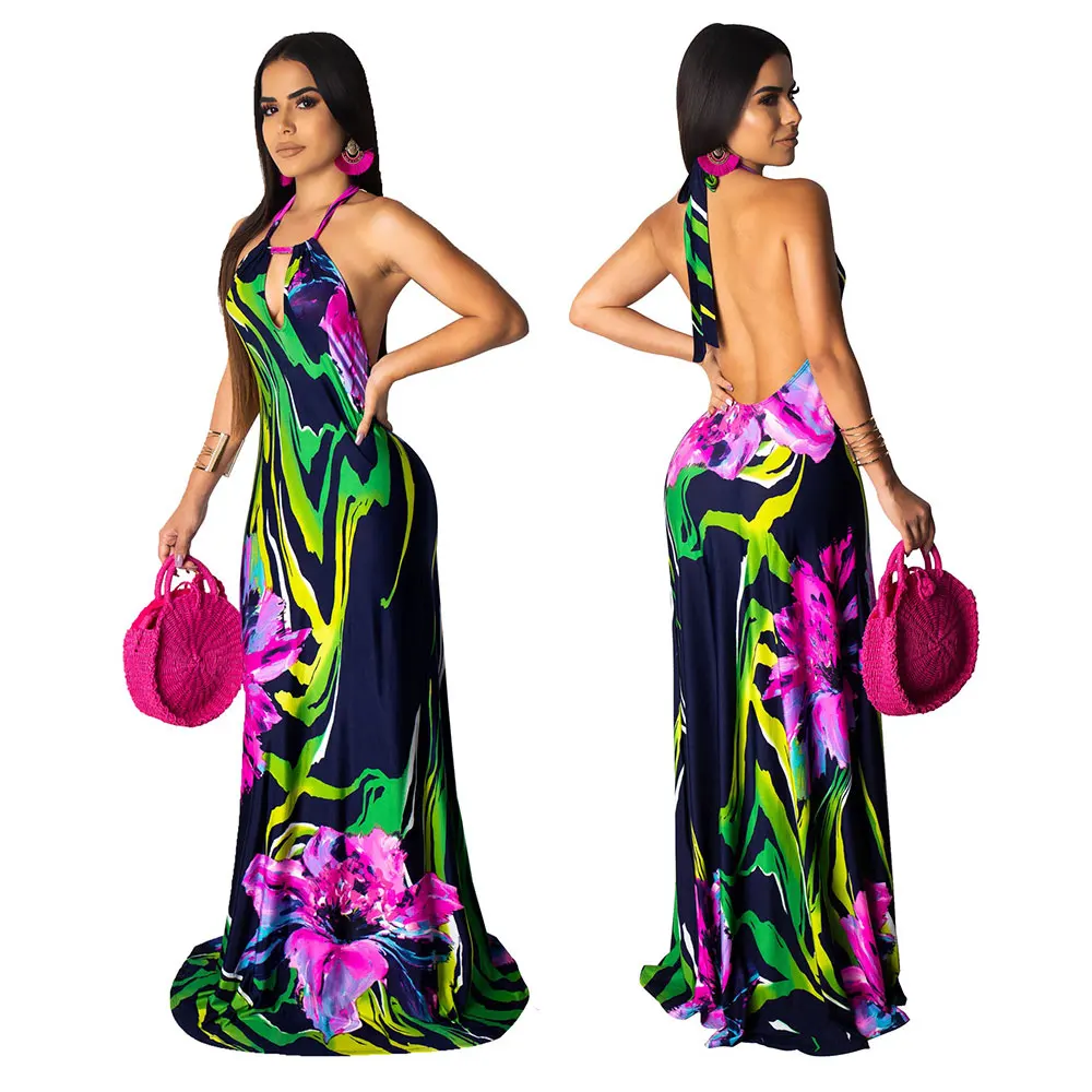 2020 сексуальное платье с лямкой на шее шнуровке открытой спиной длинные платья
