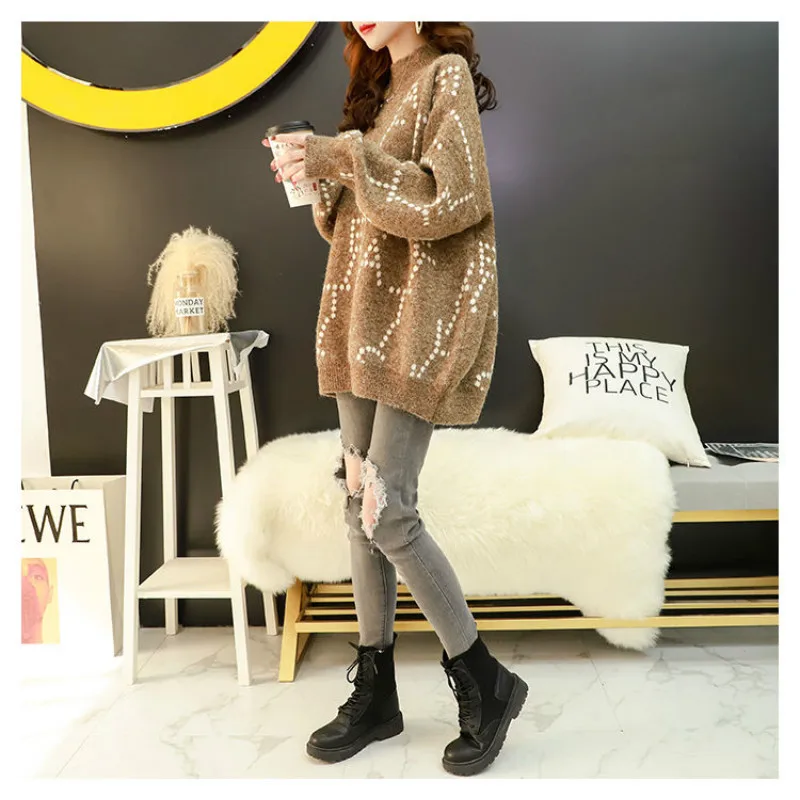 

Autumn Winter New Velvet/no Velvet Thickened Half Turtleneck Sweater Women Lazy Casual Loose Japanese Korean Fashion Knit Top