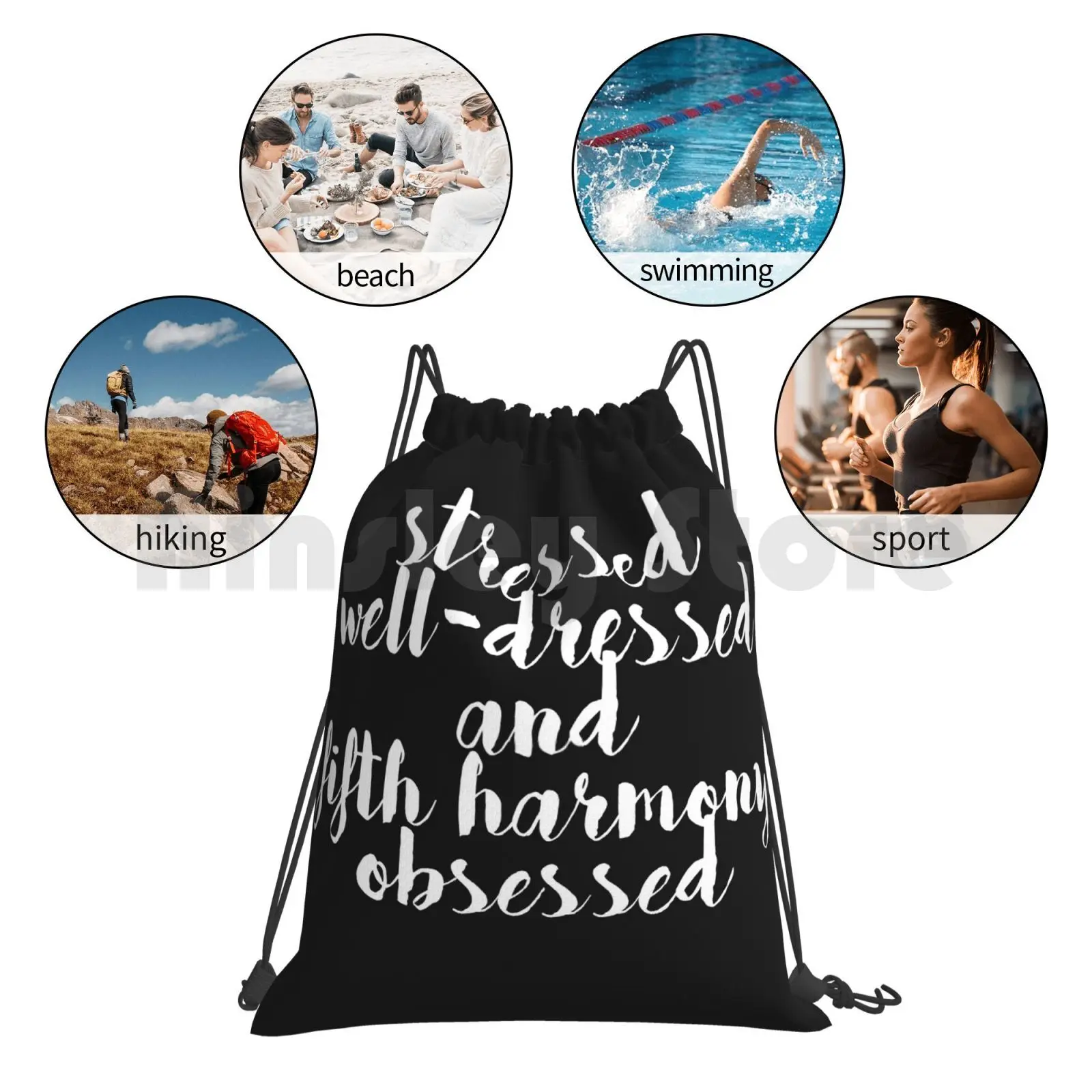 

Stressed , Well-Dressed & Obsessed ( Requested ) Backpack Drawstring Bags Gym Bag Waterproof Normani Kordei Camila