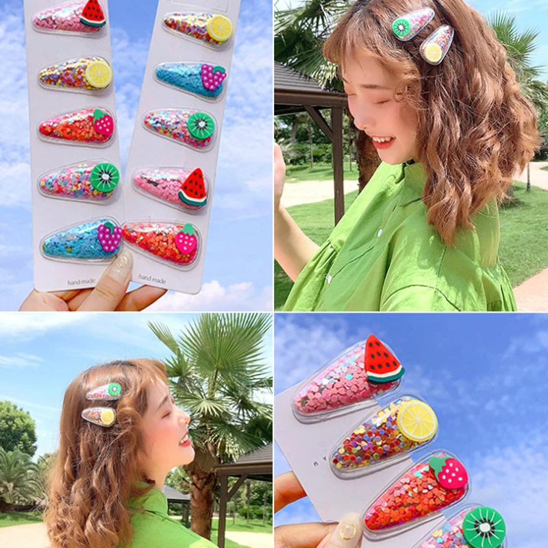Новинка корейские прозрачные заколки для волос с фруктами девочек красочные