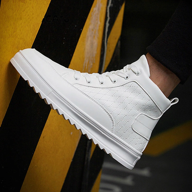 Мужские высокие кроссовки со шнуровкой однотонные белые желтые черные модная