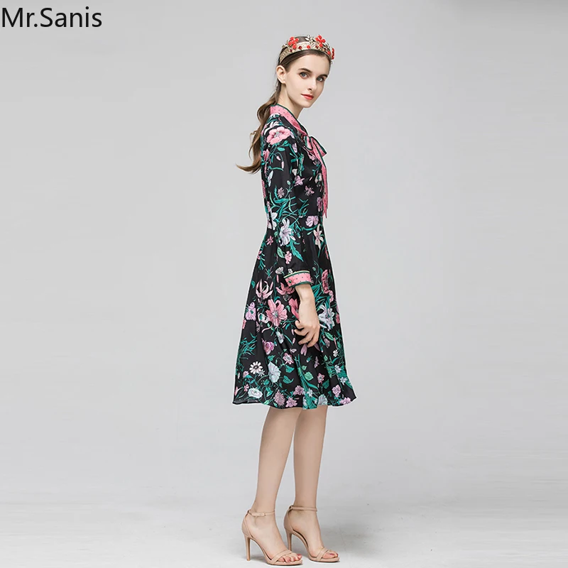 Sanis 2019 Женская Осенняя мода подиумная повседневная черная платье с поясом