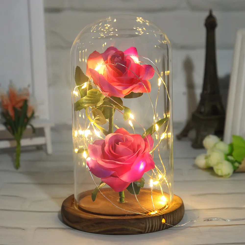 

2021 New Glass Cover Rose Simulation Flower LED Lamp Gives Her Romantic Valentine's Day Gift Luminous Wedding Decoration