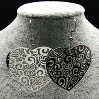 2022 fashion heart stainless steel drop earrings for women silver color earrings jewelry pendientes mujer moda e1623s04