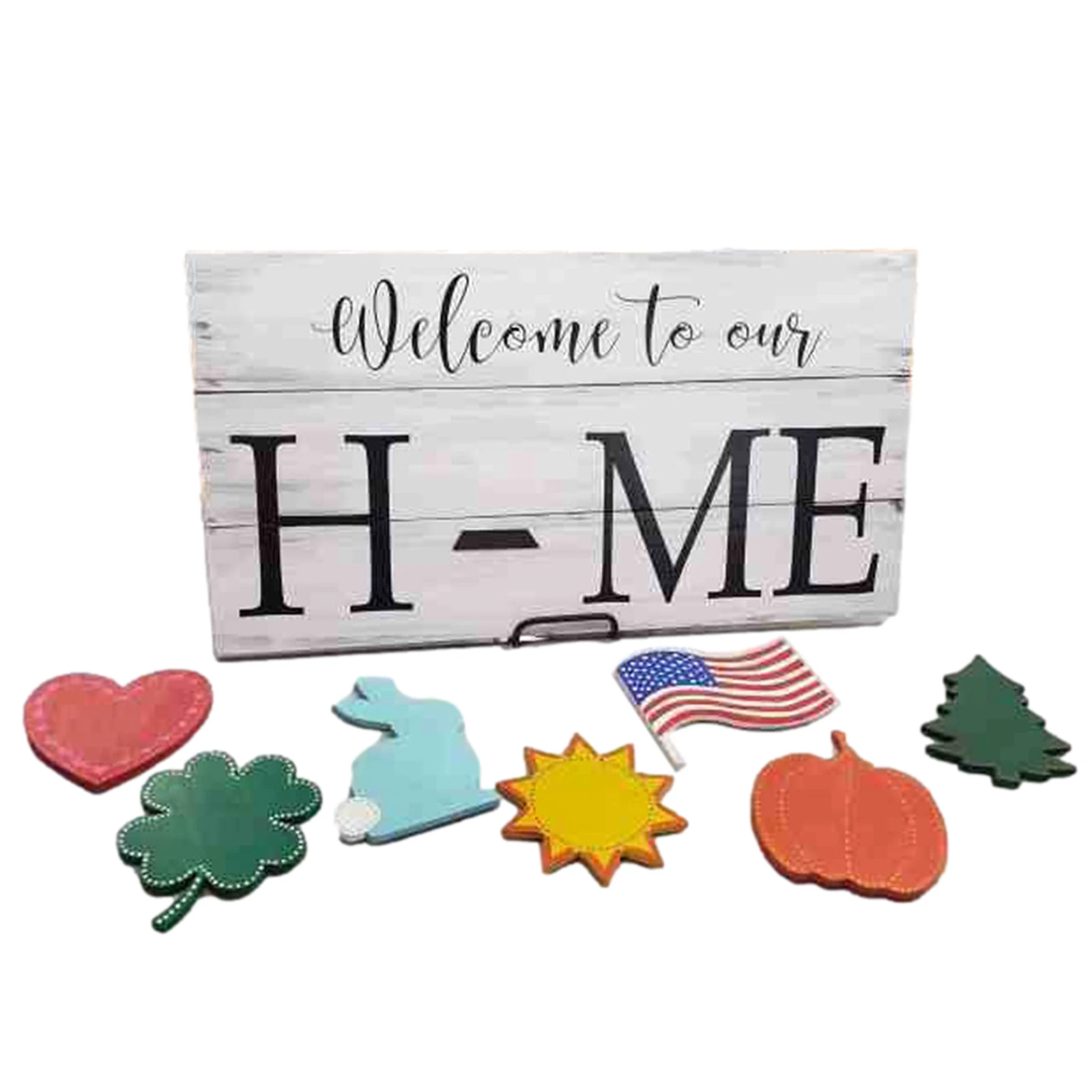

Family Sign, Welcome to Our Home with 7 Interchangeable Pieces Wooden Decoration