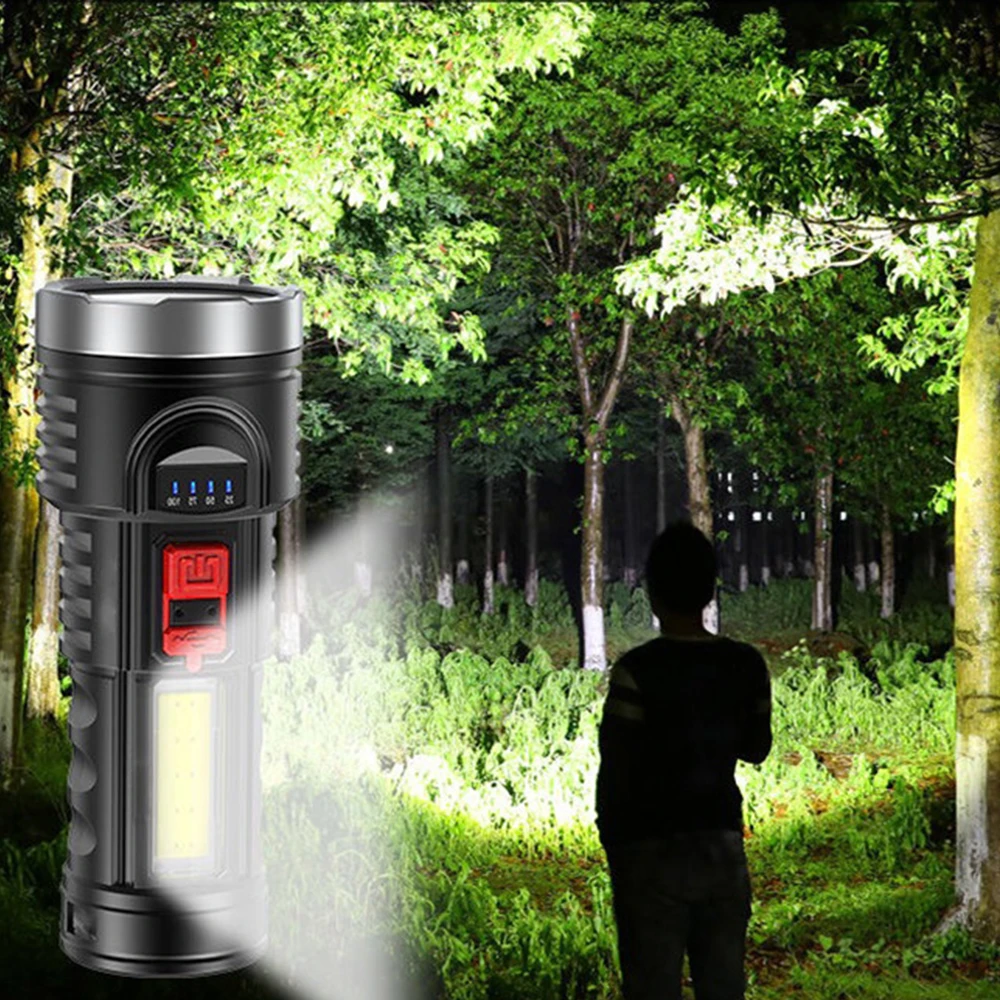 

Powerful USB Rechargeable Flashlight Strong Power Built-in Battery Flashlight Waterproof Torch Portable Hand Light COB LED Torch