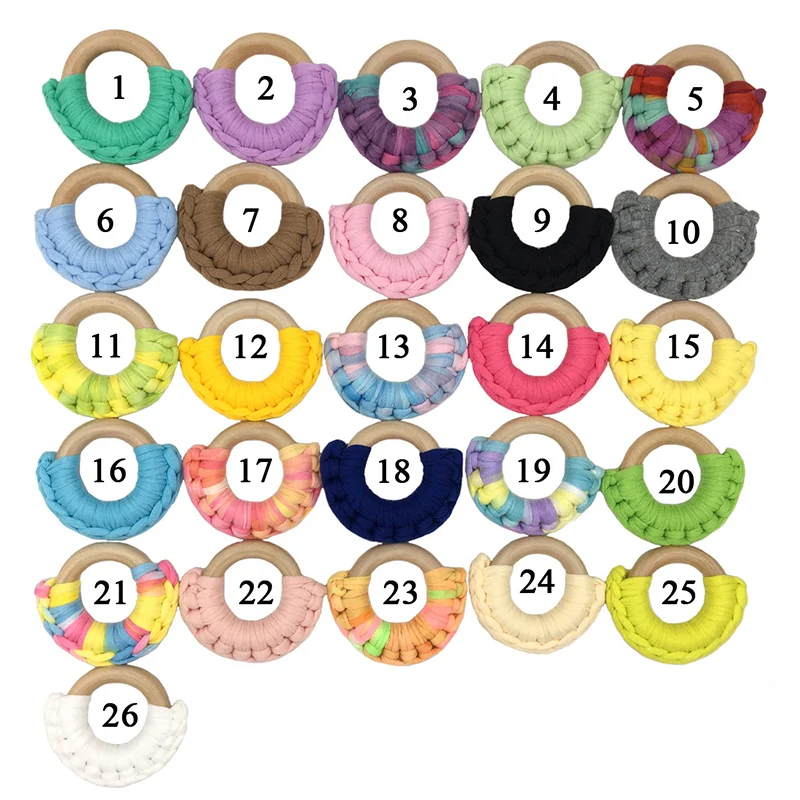 

DIY 26 Color 50mm Newborn Wood Teether Crochet Wood Ring Safe Natural Maple Teething Toy Pendant For Ring Baby Wood Teether Gift