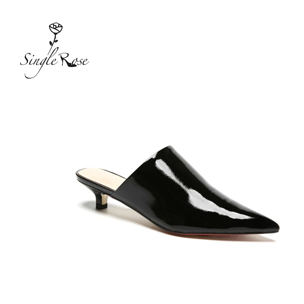 

Designer shoes leather Women Slipers pointed toe Slides Thick Heels Women Mules Shoes Summer Women Slides house slippers LT09
