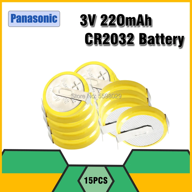 

Кнопочная батарейка Panasonic cr2032, 15 шт., 3 в, с 2 монтажными штифтами/вкладками, одноразовый калькулятор для материнской платы