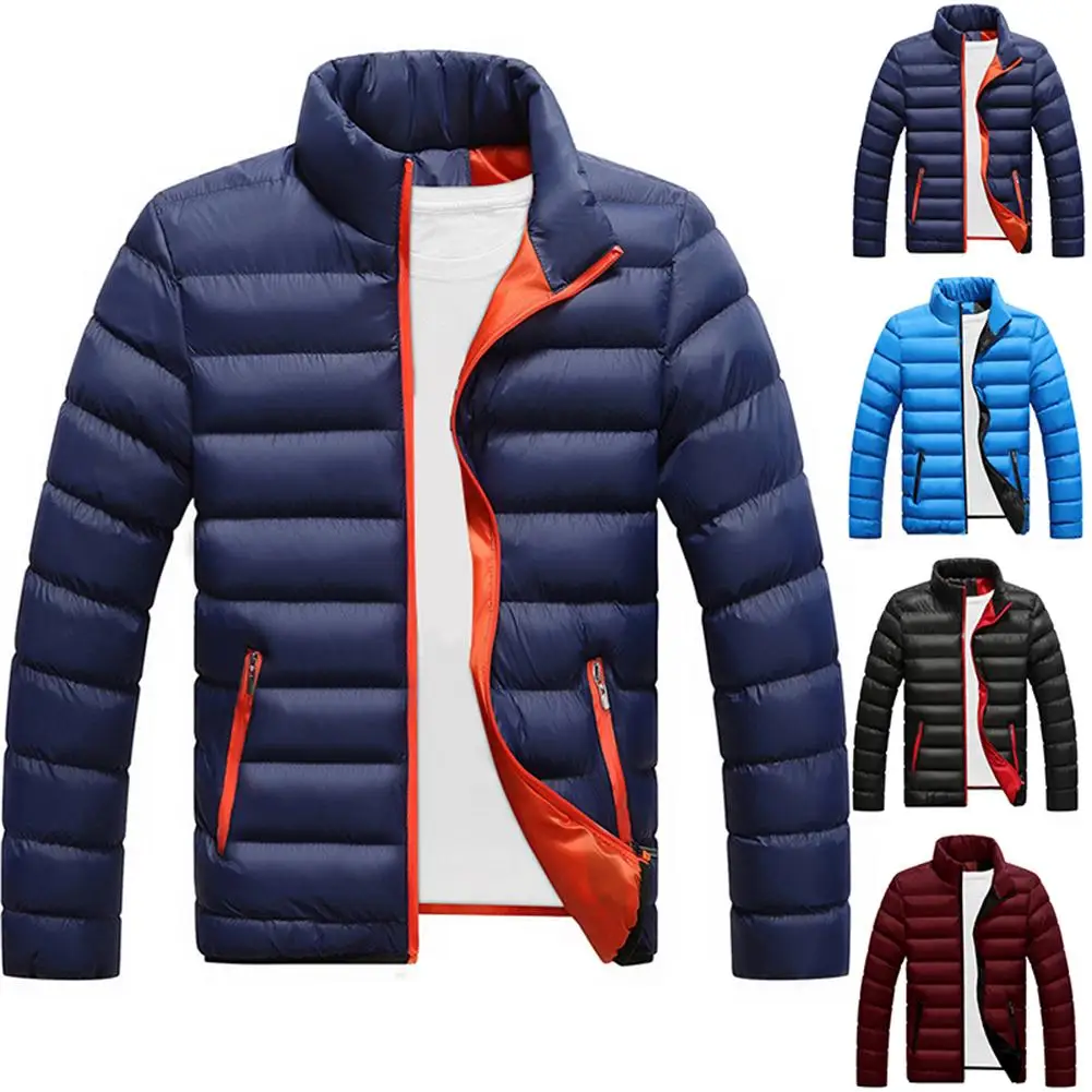 

Men Winter Warm Long Sleeve Stand Collar Down Jacket Cotton Padded Coat Outwear 2021